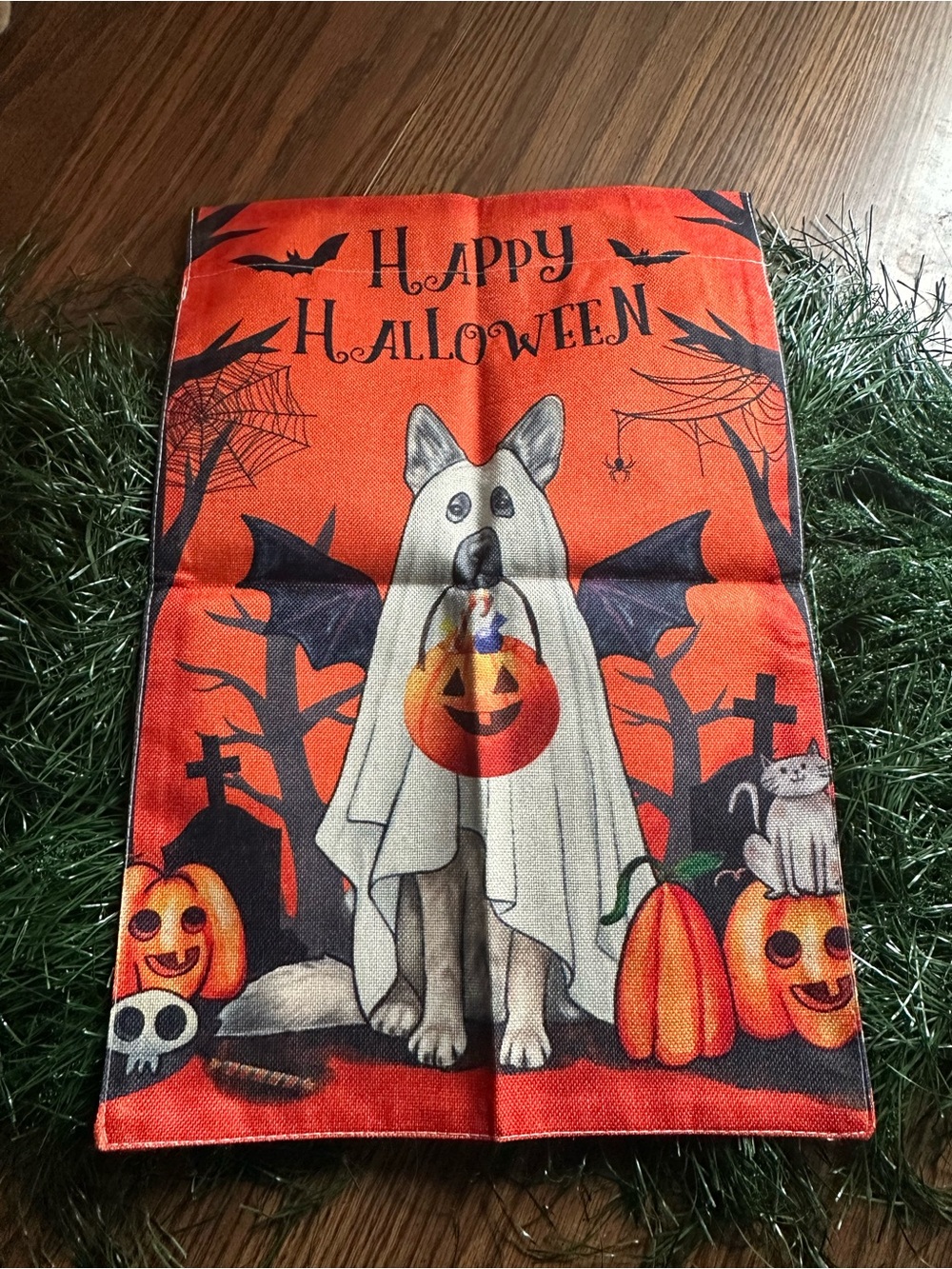 Kids Halloween Ghost Dog Costume Banner - Orange